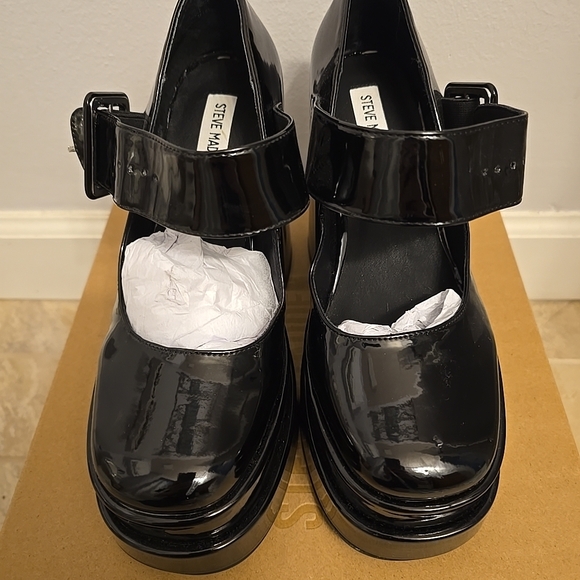 Steve Madden Womens Carly Black Patent Leather Platform Heels Size 8.5 - Picture 3 of 9